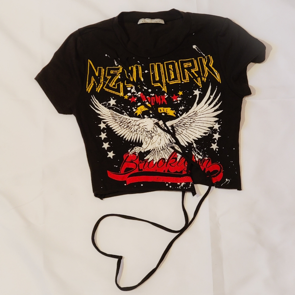 Studio 1011 Small Brooklyn New York Bald Eagle-Themed Edgy Grunge Crop Top